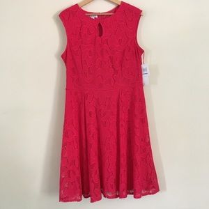 London Style Collection Red Lace Keyhole Dress